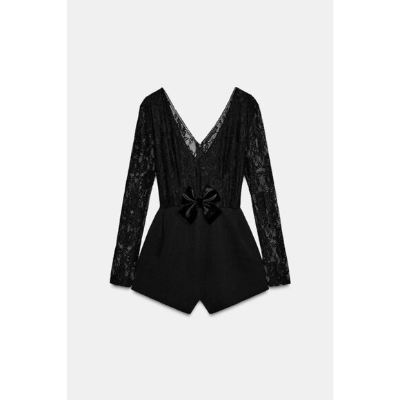 Zara Pants - Zara Womens Lace Combination Jumpsuit Romper M Medium Black Tie 4813/842 NWT